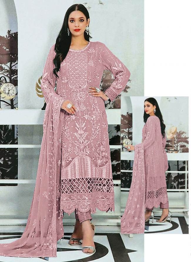 Faux Georgette Pink Traditional Wear Embroidery Work Pakistani Suit